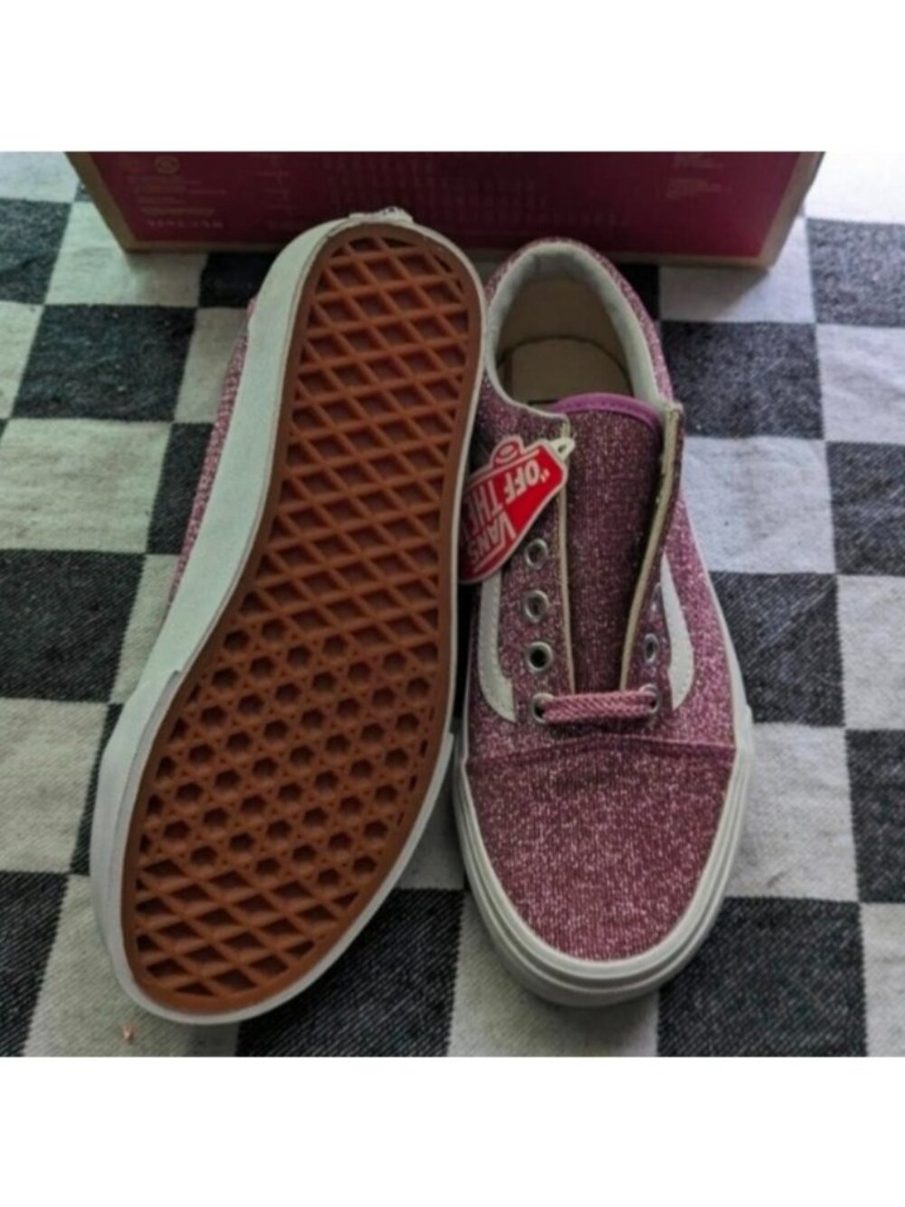 Vans Old Skool Youth Girls 3.5 Glitter Lurex Pink and White 0926 - Picture 6 of 10